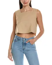 REVERIEE Boxy Linen-Blend Crop Top