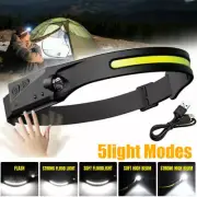 COB Headlamp + LED Headlight Torch Flashlight Work Light Bar Head Band Lamp