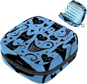Period Bag,Sanitary Napkin Storage Bag,Black Cat and Heart,Tampon Holder for Purse