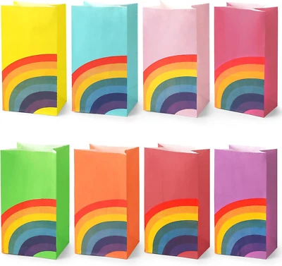 Lovestown 36PCS Rainbow Party Favor Paper Bags, 8 Color Rainbow Goody Bag Small