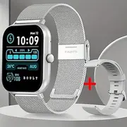 Smart Watch for Women Men,Health Tracker with 1.83" IPS Display, IP67 Waterproof, HD Bluetooth Voice Call Pedometer Multi-Sport Modes&Women's Health for Android iOS,Silver Mesh Band