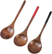 FELTECHELECTR 3pcs Wooden Spoon Practical Soup Spoon Food Serving Scoop Kitchen Utensil Wood Tableware for Home Restaurants