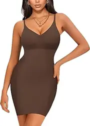 [Irisnaya] Women Shapewear Full Slip Tummy Control V Neck Cami Mini Under Dress Body Shaper Seamless Spaghetti Straps Lingerie