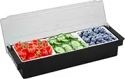 EWAFILU 3 Compartments Fruit Veggie Condiment Caddy with Lid Ice Cooled Dispenser Tray Garnish Station for Catering Dips Toppings, Serving Taco, Ice Cream, Fruit, Salad