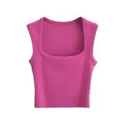 Plain Square-Neck Tank Top Rose Purple - M