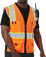 Class 2 Hi Vis Safety Vest for Men, High Visibility Vest with Pockets and Zipper