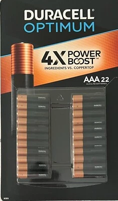DURACELL AAA OPTIMUM BATTERIES - 22 PIECES - LONG EXPIRATION
