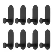 8pcs Self Adhesive Hooks Stainless Steel Shower Robe Towel Wall Hangers, Black
