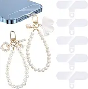 DKDDSSS 2PCS Phone Charm, Beaded Lanyard Cell Phone Strap Wrist Bracelet Chain Pearl Mobile Charms for Girls Women, White, Synthetic Resin