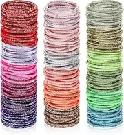 200 Pieces No-metal Hair Elastics Hair Ties Ponytail Holders Hair Bands (2 mm, Glitter Multicolor)