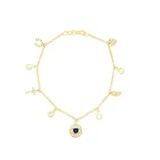 9kt Yellow Gold Silver Infused Evil Eye Charm Bracelet