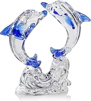 H&D HYALINE & DORA Double Crystal Glass Dolphins Figurines Collectibles, Sea Animal Sculpture Statue, Home Desk Decoration Ornaments