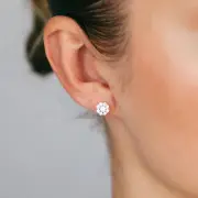 Sterling Silver Rhodium Plated Round White Cubic Zirconia Stud Earrings