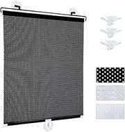 Yoebor No Drill Blackout Blind Shade with 3 Suction Cups, Black 50% Shade Temporary Portable Roller Window Curtain for Home Office Car, W15.7 x L23.6