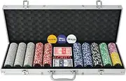 vidaXL Poker Set with 500 Laser Chips Carrying Case Casino Game Dice Cards Blind Dealer Button Currency Colourful Toy Entertainment Aluminium Plastic