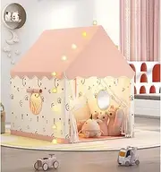 Large Kids Play Tent with Mat, XICEN Play Tent Indoor with Star Lights, Clouds, Butterflies and Windows, Playhouse for Boys and Girls Aged 3+, Kid Tent with Mat Washable(Pink)