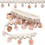 BEIQIYA 2 Yards Shell Fringe Trim Braid Lace, Cotton Shell Shape Beaded Sequined Lace Trim, Wide Braid Sewing Embellishments Dec for Curtains Pillows Tablecloths Dresses