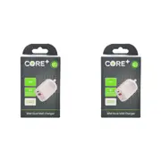 2PK Core Type-C/USB-A Dual Port Wall Charger Fast-Charge Phone Adapter 30W White