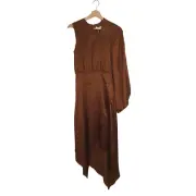 sass & Bide Size 6 Brown Silk Asymmetrical Eternal Sunshine Midi Dress NWT $550