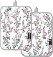 Pot Holders Sets Heat Resistant France Beauty Summer Flowers White Potholders for Kitchens with Pockets Hotpads Oven Mitts 2 Pack