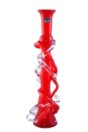 MIHAI TOPESCU Art Glass Red Candlestick Hand Blown Fused Signed Romania New