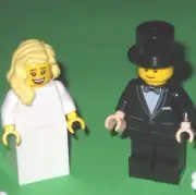 NEW LEGO WEDDING BLONDE HAIR BRIDE AND GROOM WITH TOP HAT, BLACK TUX W/BOWTIE