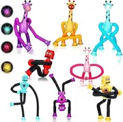 Libima 8 Pcs Giraffe Robot Tubes Sensory Toy Funny Suction Cup Giraffe Toy Telescopic Tube Cartoon Toys Fidget Stretch Shape Changing Toy for Play Gifts, 4 Colors (Novelty Style)