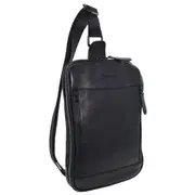 Pierre Cardin Men's Italian Leather Structured Crossbody Sling Bag - Black
