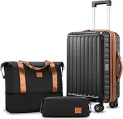 [LUGGEX] Carry On Luggage 22x14x9 Airline Approved with Spinner Wheels - Expandable PC Hardside Suitcase - 4 Metal Corner Hassle-Free Travel, Brown-Black, Carry-On Set