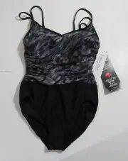 Miraclesuit Womens 1 Piece Swimsuit Black and Grey Size 14
