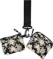 [Amooorous] FLOWER and whites Women's Coin Pouches Card Holder Mini Fashion Zipper Cash Coin Purse with Keychain for Lady 2 Pcs, FLOWER and whites, 1 size, Casual