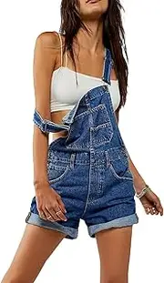 [Owl's-Yard] Women Denim Bib Overalls shorts Adjustable Straps Rolled Cuff Shortall Rompers Denim Jumpsuit Dungaree