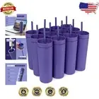 Matte Finish Purple Skinny Tumblers - 12 Pack with Splash-Proof Lids & Straws