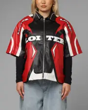 [LOITER] Loiter Racer Vegan Leather Shirt Red/black - Size 2XL 2XL Red/Black