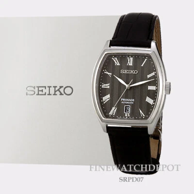 Authentic Mens Seiko Presage Automatic Tonneau Shape Black Tone Watch SRPD07