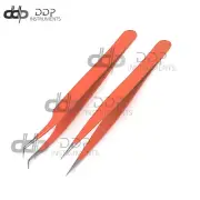 2 Pieces Straight and Curved Tip Tweezers Eyelash Extensions,Orange Color