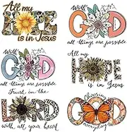 6 Packs God Iron on Transfer Stickers Jesus God Hope Heat Transfer Design Heat on Decals for T Shirts Christ Jesus Iron on Vinyl Patches for Women Men Clothes Sew Decorations Craft DIY Supplies