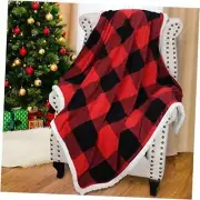 Red Black Plaid Sherpa Blanket, Buffalo Sherpa Throw Blanket, Checkered