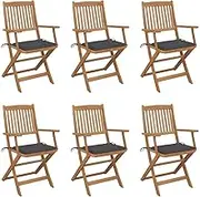 Folding Garden Chairs, 6-Piece Set, Solid Acacia Wood, Durable Outdoor Seating with Comfortable Anthracite Cushions for Patio Balcony Dining Spaces