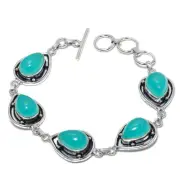 Aqua Chalcedony Gemstone Handmade 925 Sterling Silver Jewelry Bracelet Size 7-8"
