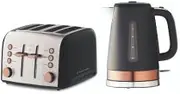 New Russell Hobbs Brooklyn 4 Slice Toaster Kettle Set - Black/Copper