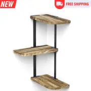 Corner Shelf Wall Mount of 3 Tier Rustic Wood Floating Shelves