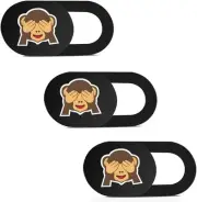 Webcam Cover Ultra Thin - Web Camera fits Monkey-Black & 3 pack