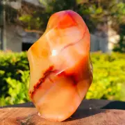 313g Natural Red Carnelian Agate Flame Crystal Geode Healing