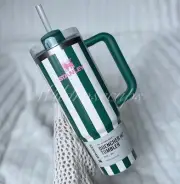 New Stanley Striped 30oz Cup Emerald Cabana/Pink Unreleased Oasis Collection