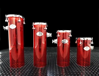 CHAOS ILLUSION ACRYLIC CANNON TOMS DRUMS DRUM KIT SET - OCTOBANS - RED 4 PACK