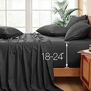 Horbaunal Extra Deep Pocket Queen Sheets - Fits Mattress 18-24 Inches Deep - 6 Pieces Hotel Luxury 1800 Thread Count Microfiber Sheet Set - Ultra Soft Dark Grey Queen Size Bed Sheets