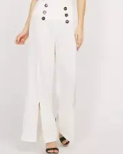 2749 Bob Mackie Front-Slit Button flared leg Pant WHITE sz S