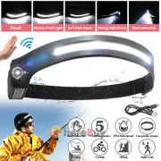 COB LED Headlamp USB Rechargeable Headlight Bar Head Band Torch Work Light 5Mode