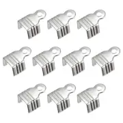 200Pcs Fold Over Cord Ends, 8x11mm Terminators Crimp End Tips Rhodium Tone